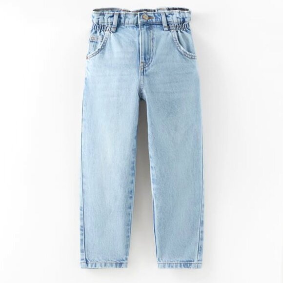 🆕 Zara Girls' Paperbag Light Blue Jeans - Picture 1 of 12